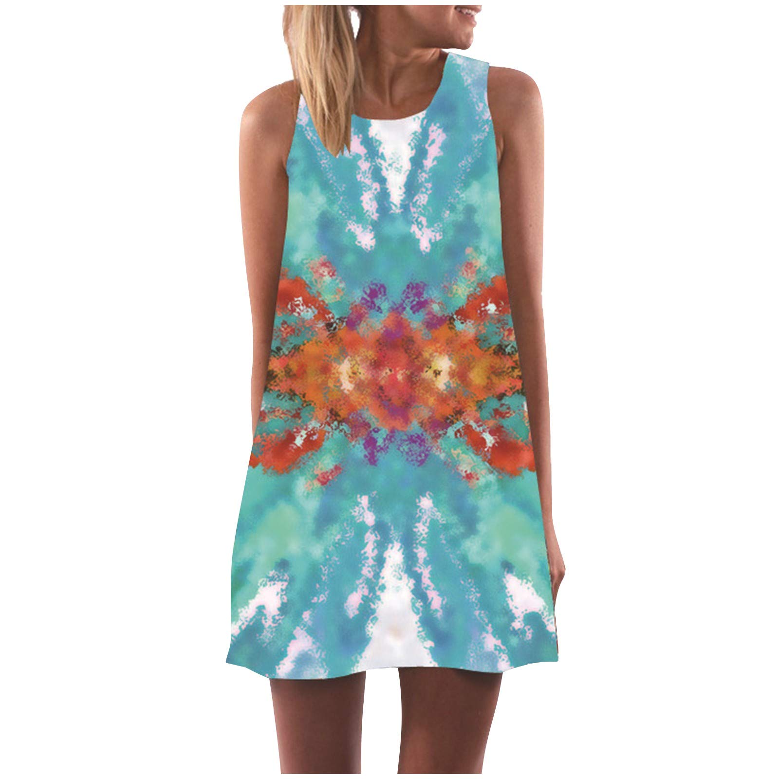 AIHIHE Women's Floral Printed Summer Tank Dress - Sleeveless Casual Crewneck A-Line T-Shirt Dress for Beach, Vacation & Everyday Wear