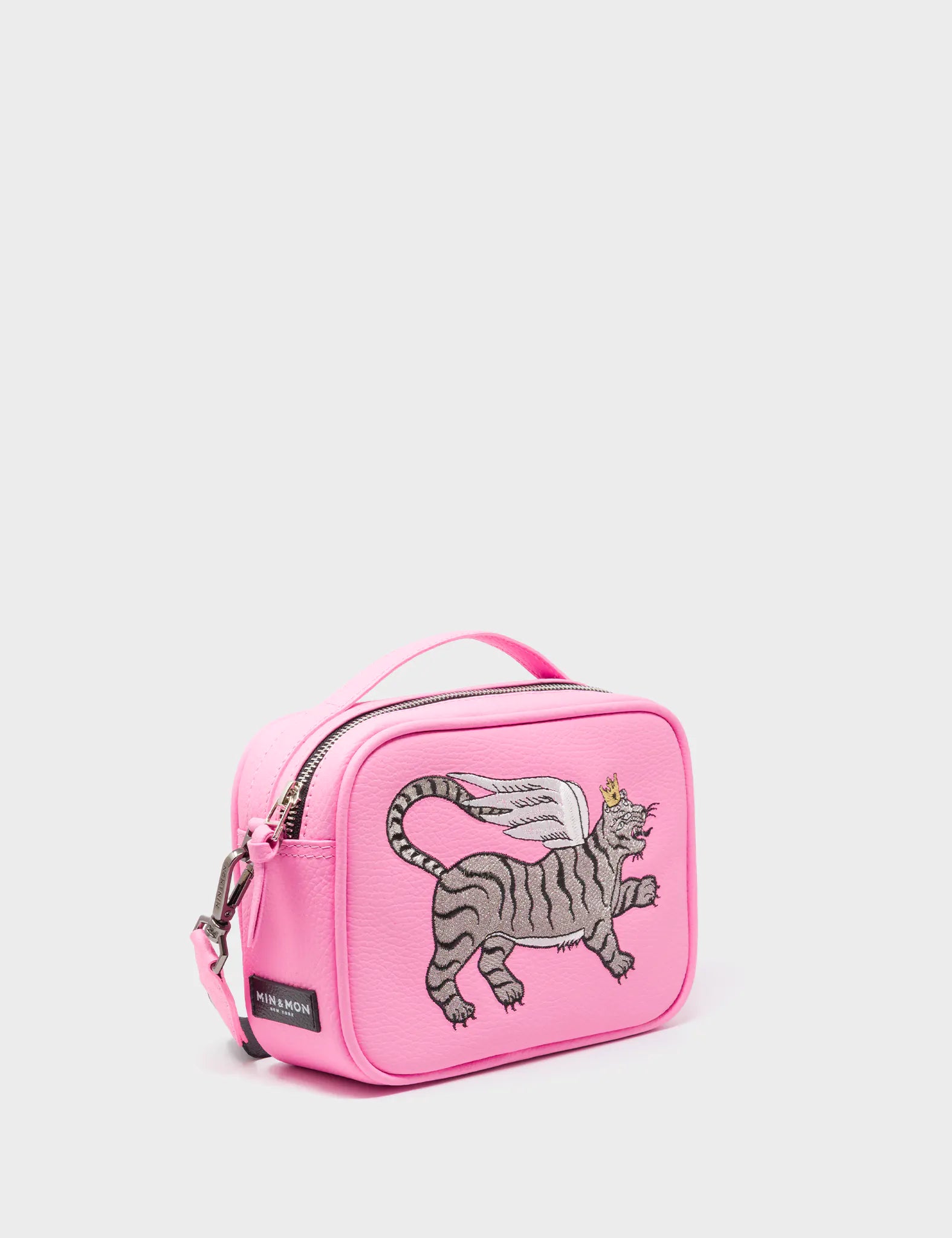 Verto Soft Neon Pink Leather Crossbody Bag with Winged Tiger Embroidery - Stylish Women's Handbag for Casual Outings, Parties & Travel Accessories