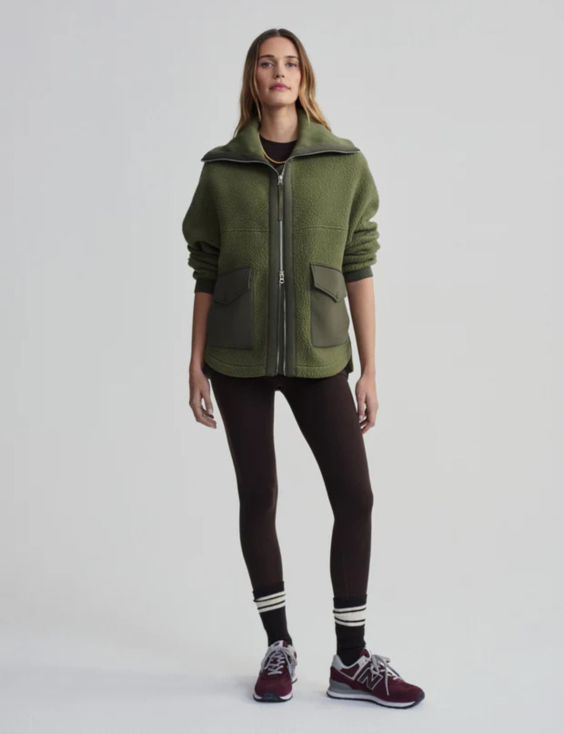 Eleanor Patch Pocket Fleece Jacket - Women's Winter Warm Moss Green Fleece Coat for Outdoor Hiking & Casual Wear