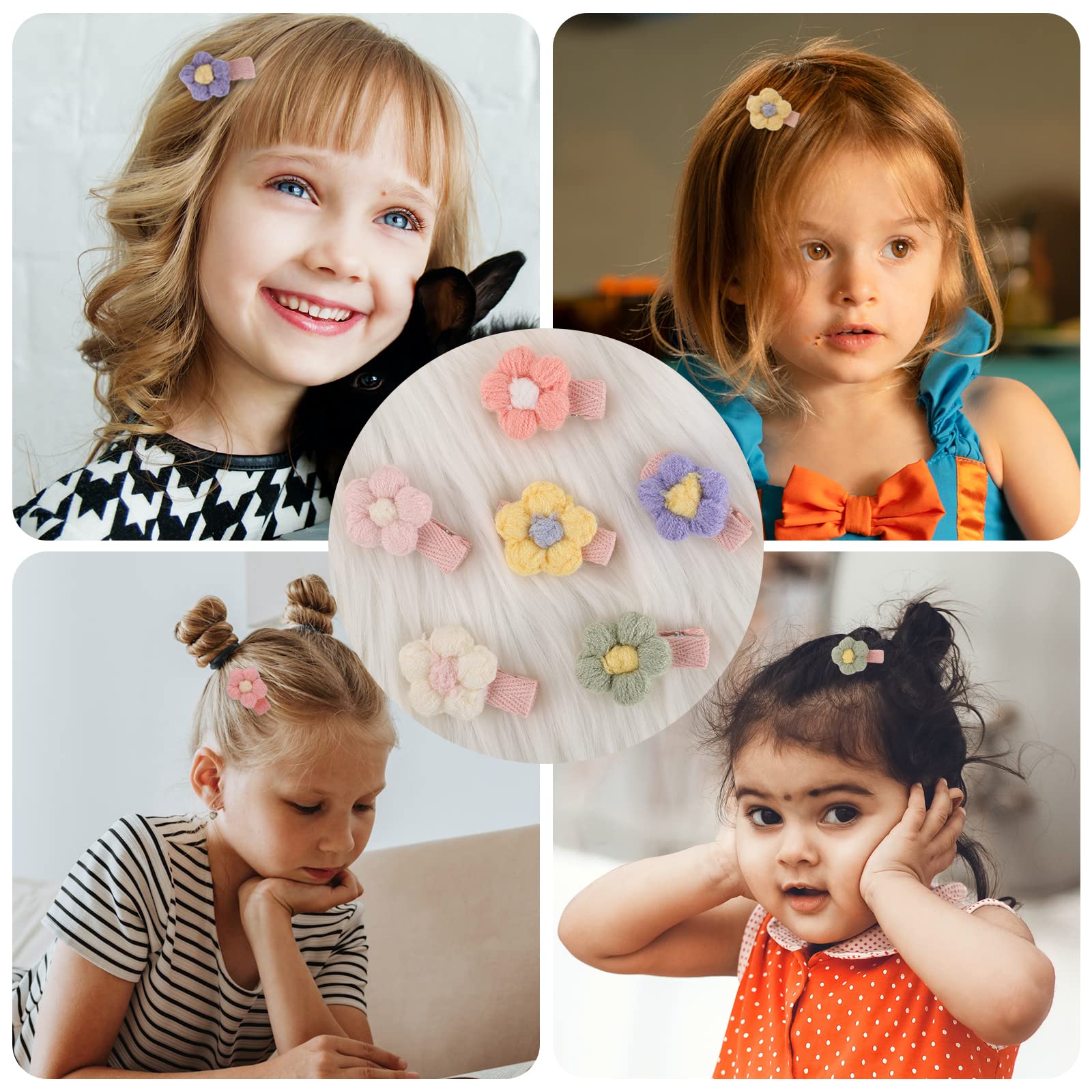 12PCS Baby Hair Clips Set - Soft Plush Flower Hairpins for Girls, Cute Hair Accessories for Toddlers & Infants - Perfect for Parties, Photos & Daily Styling