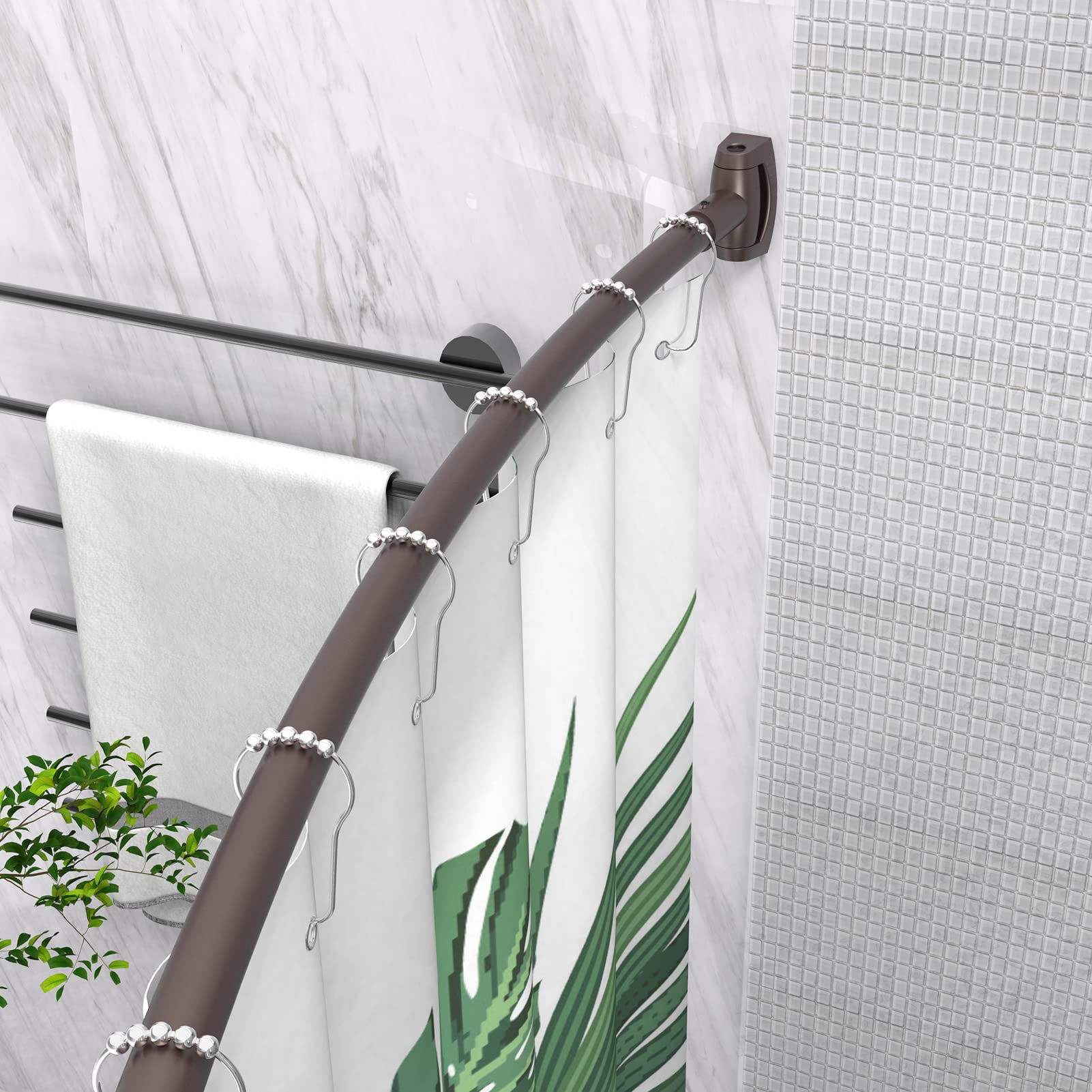 Adjustable Curved Shower Curtain Rod 43-72 Inches - Rustproof Aluminum Bathroom Shower Rod for Bathtub & Stall - Bronze Round Shower Bar | Perfect for Small Bathrooms & Space-Saving Showers