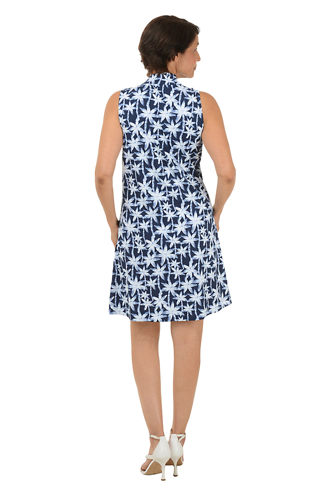 Stylish Brushstroke Palms Cooling UPF50+ Mock Neck Dress - Perfect for Beach Vacations, Summer Outings & Tropical Getaways