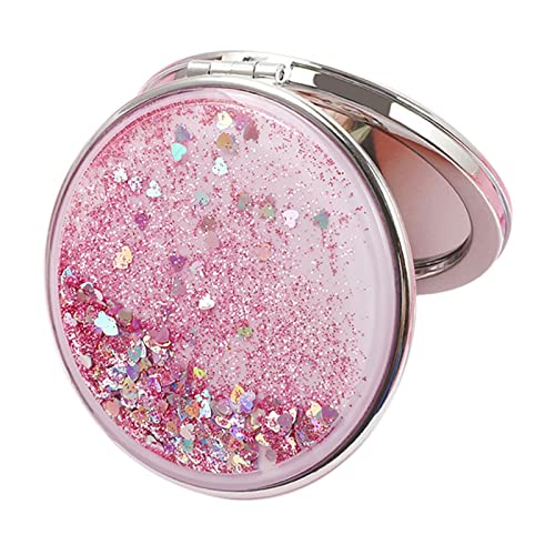 Menolana Compact Travel Handheld Makeup Mirror - Portable Folding Cosmetic Mirror with LED Light, Pink Round Mirror for Women | Perfect for Home, Travel, and On-the-Go Touch Ups