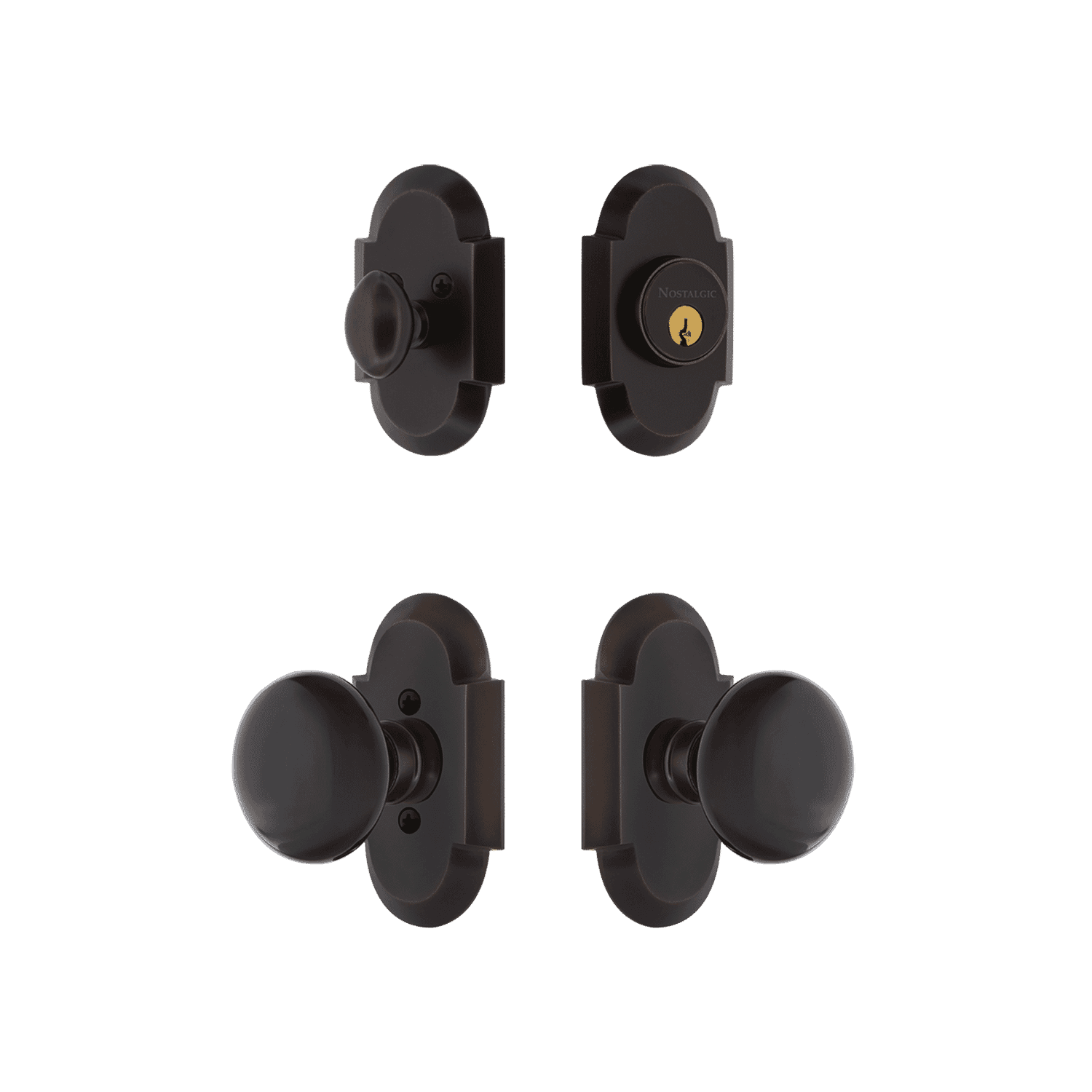 Vintage Cottage Entry Door Set with Black Porcelain Knob in Timeless Bronze Finish - Perfect for Farmhouse, Rustic, and Traditional Home Exteriors