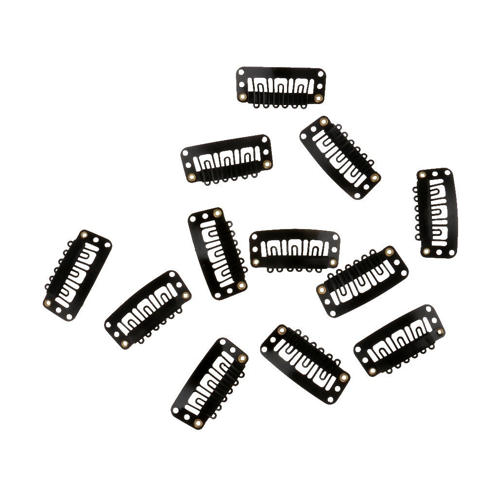 U-Shape Snap Clips for Hair Extensions & Wigs - 32mm Black Hair Weft Clips (12 Pack) - Perfect for Securing Hairpieces, Weaves & Extensions