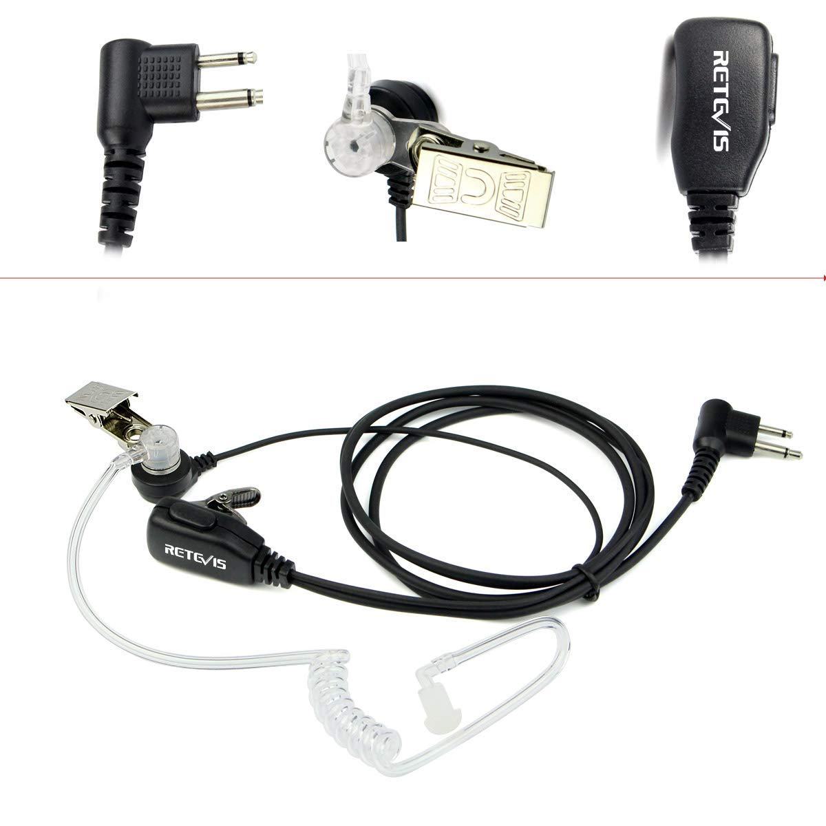 Retevis 2-Way Radio Earpiece with Microphone - 2 Pin Acoustic Tube Headset for Motorola CP200 CLS1110 RMU2040 GP2000 HYT TC-600 Walkie Talkies (1 Pack) - Ideal for Security, Construction & Event Communication