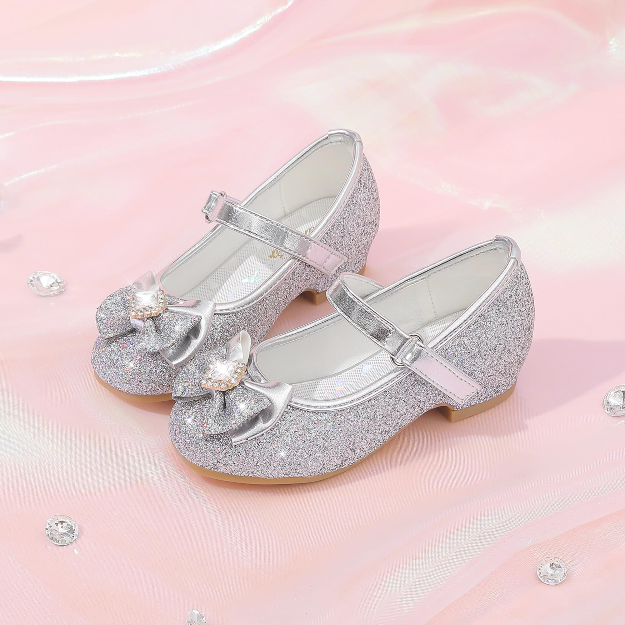 Furdeour Girls Mary Jane Dress Shoes - Glitter Flower Wedding Heels for Toddler Bridesmaids & Princess Party | Perfect for Weddings, Birthday Parties & Special Occasions