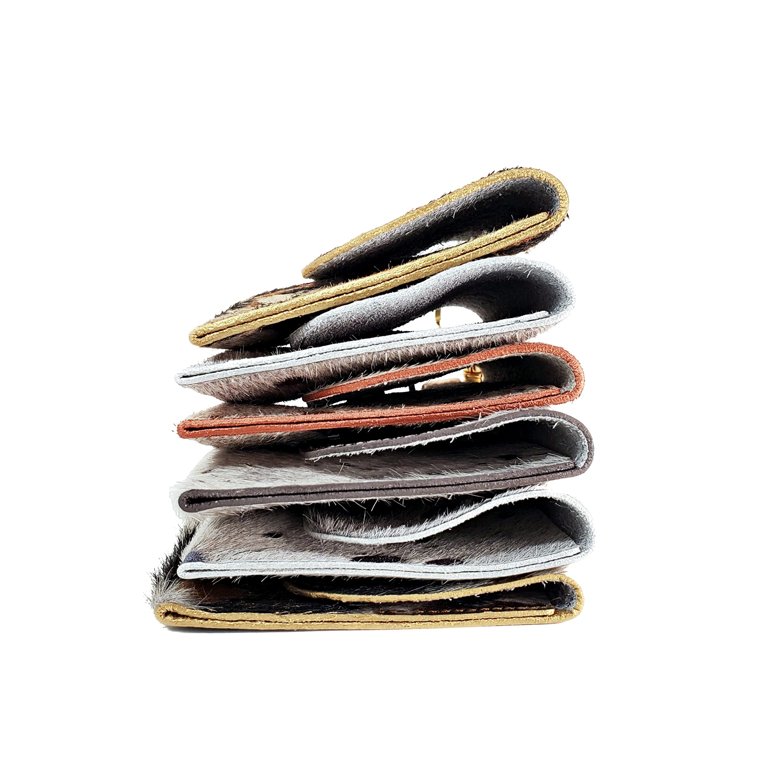 Premium Acid Wash Cowhide Keychain ID Card Wallet - Secure Business Card Holder with Hair-On Leather, Clip for Large Purses & Easy Grab & Go (Silver Acid Wash) | Perfect for Office, Travel & Everyday Use