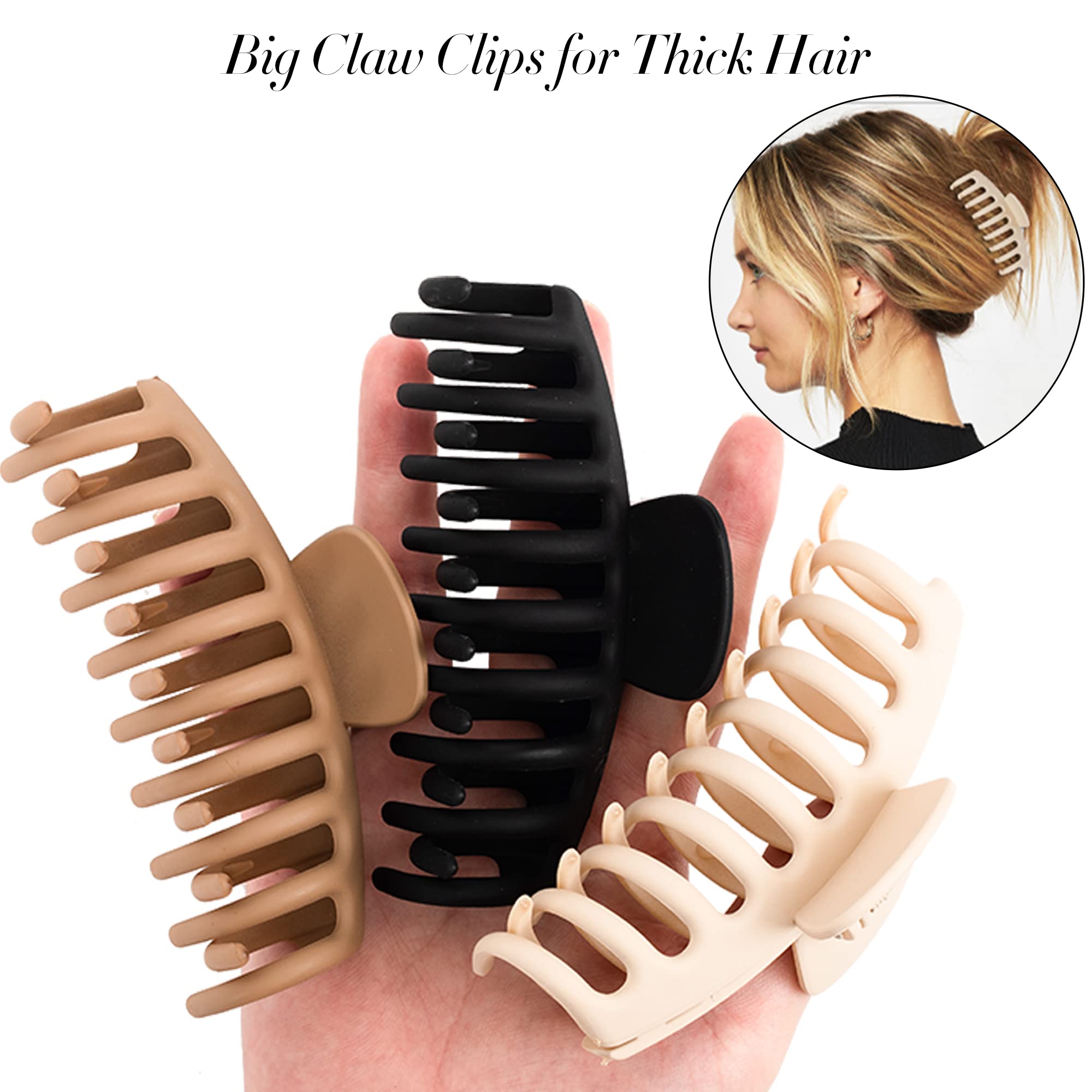 79Style 6pcs Large Hair Claw Clips for Women - 3.5 Inch Banana Hair Clips for Thick, Thin & Long Hair - Strong Plastic Hair Claws - Cute Hair Accessories for Girls & Teens (Black) - Perfect for School, Work, Gym & Everyday Styling