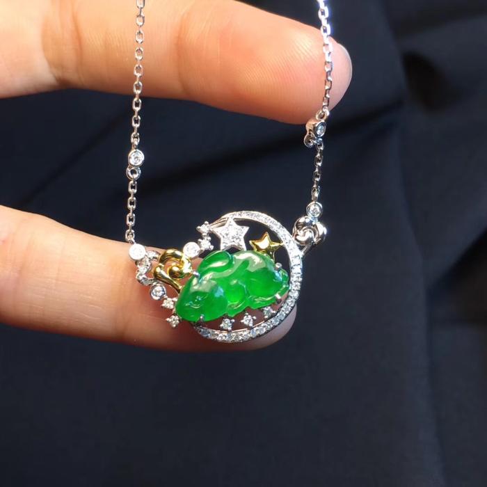 Natural Jadeite Necklace for Women - Elegant Green Jade Pendant with Sterling Silver Chain - Perfect for Weddings, Parties & Gifts