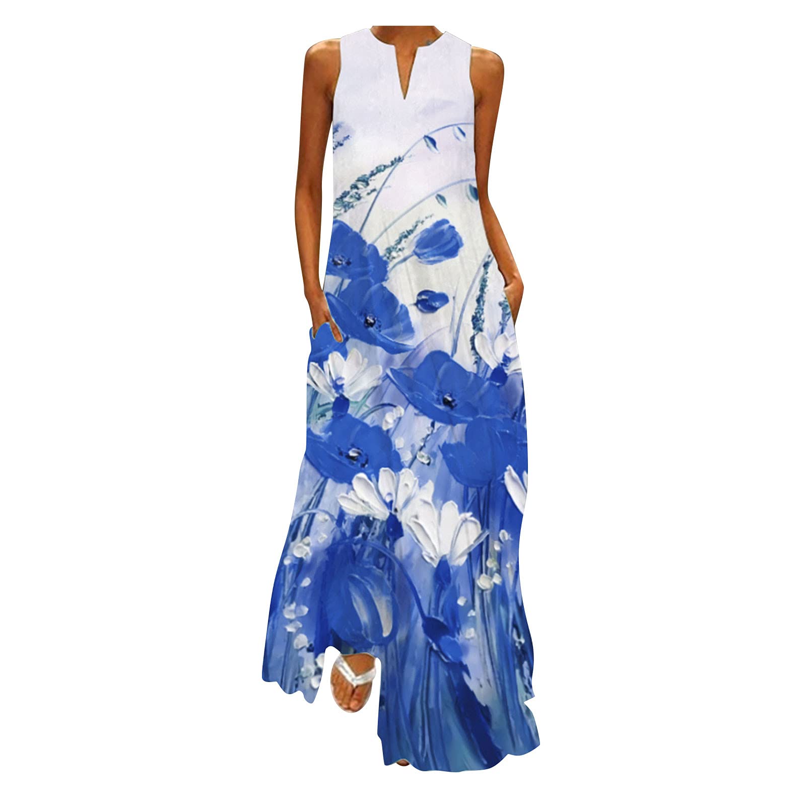 Keepfit Casual Floral Summer Dress - Sleeveless Flowy Boho Maxi Dress for Wedding Guest, Beach Party & Outdoor Events | Women's Elegant Midi Dress