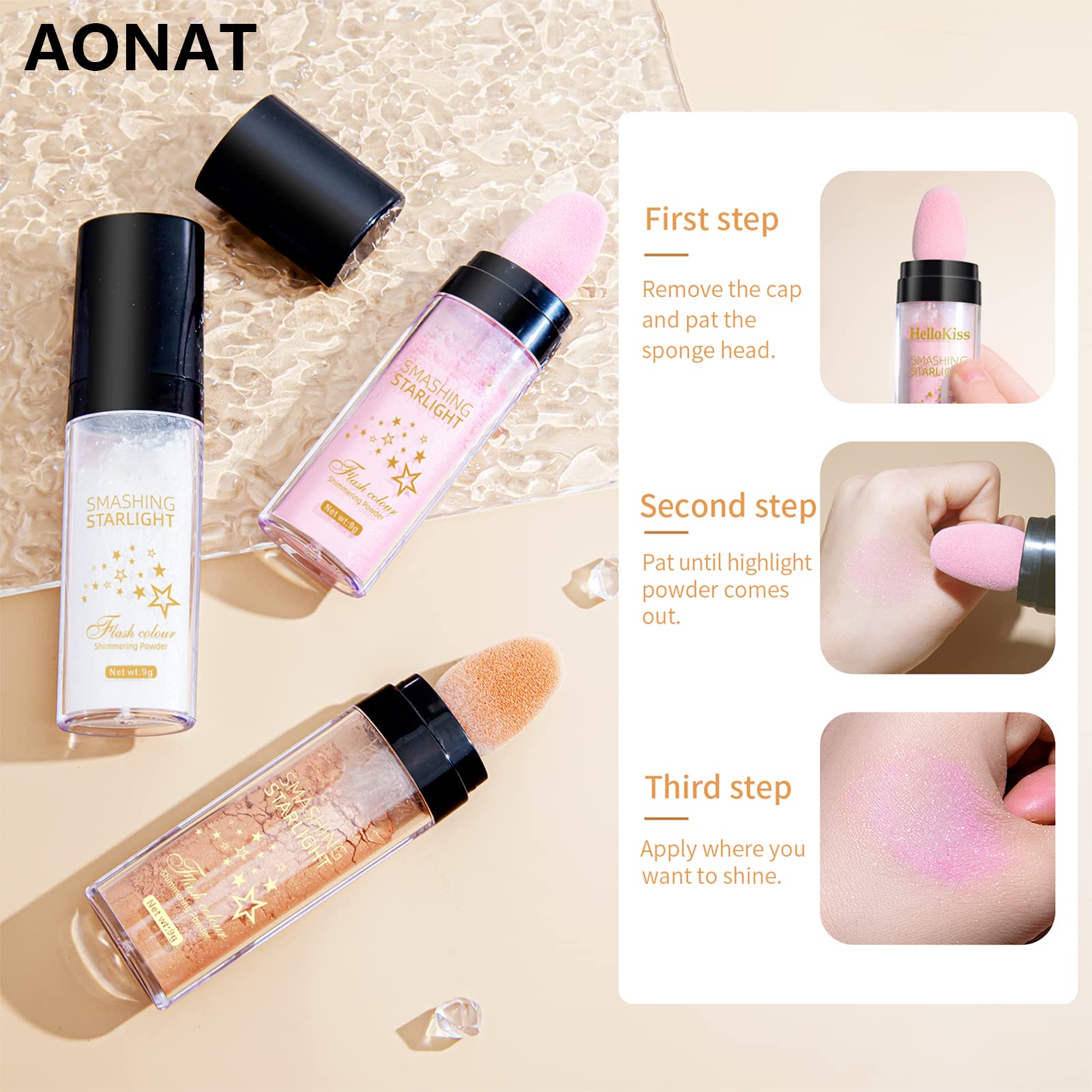 AONAT Highlighter Powder Stick - Shimmer Glitter Body & Hair Makeup for Face, Eyes, Lips - Perfect for Festival, Party, Cosplay & Special Occasion Makeup (01-White)
