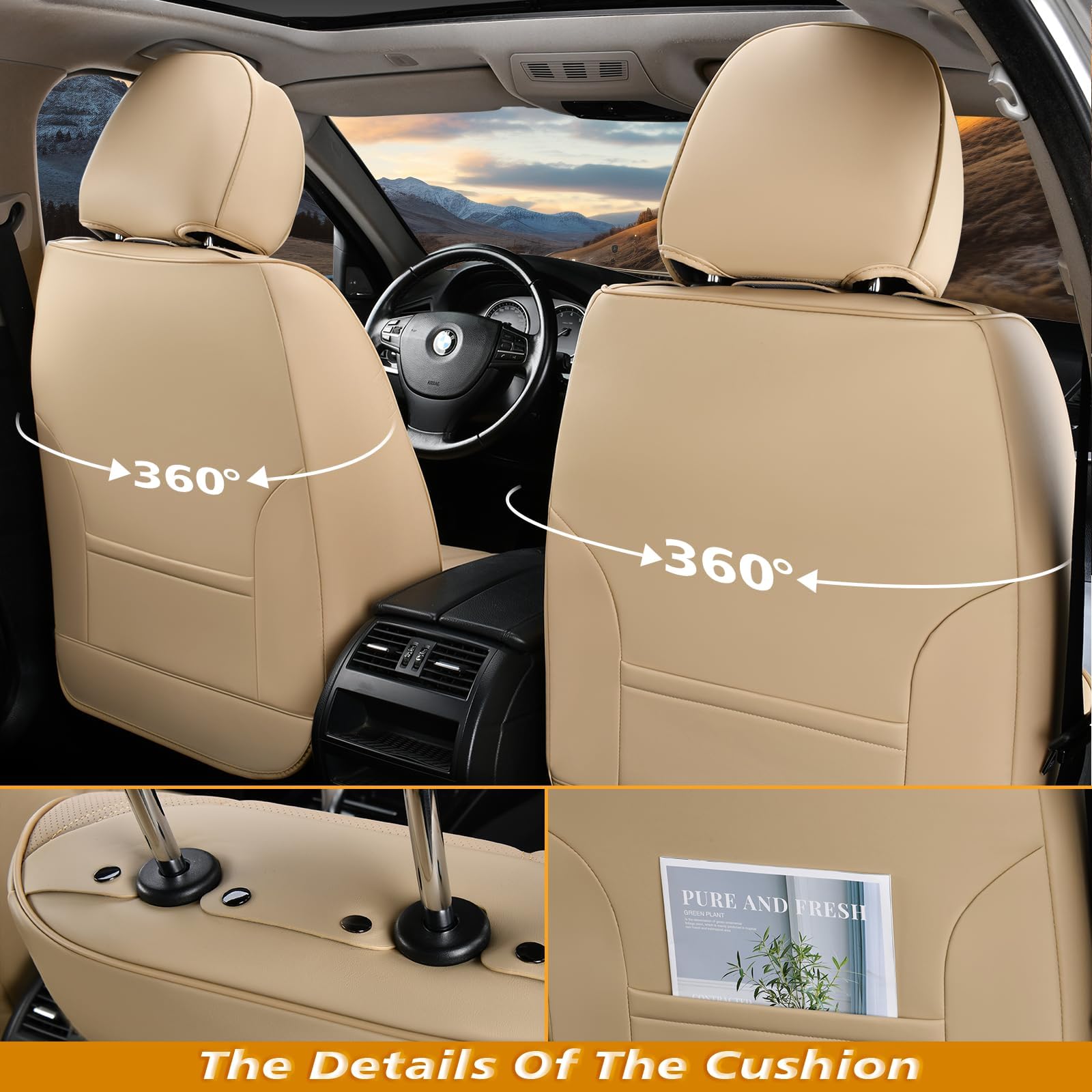 Premium Nappa Leather Waterproof Car Seat Covers (2-Pack) - Universal Fit for Most Vehicles, Front Seat Protectors for Cars, SUVs & Trucks - Beige - Perfect for Daily Commute, Road Trips & Pet Protection