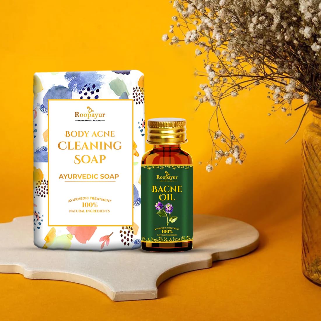 Roopayur Body Acne Cleansing Soap & Bacne Oil Combo Set - Treats Back Acne, Chest & Shoulder Breakouts - Natural Skincare for Clear Skin at Home & Gym