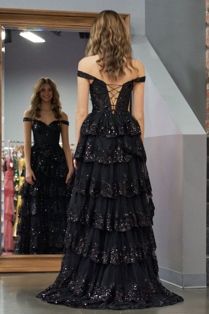 Elegant A-Line Black Lace Long Prom Dress for Formal Evening Party - J5220 | Perfect for Homecoming, Prom Night, Wedding Guest & Special Occasions