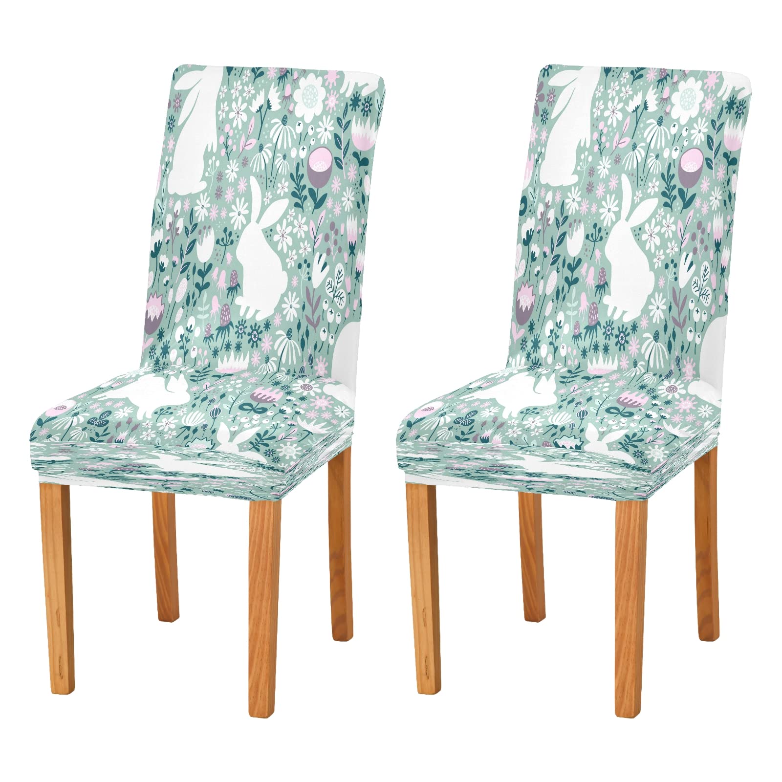Easter Bunny Chair Covers Set of 2 - Stretchable Washable Dining Room Seat Protectors with Colorful Egg Design, Anti-Dust Kitchen Chair Slipcovers for Holiday Decor & Home Protection (Perfect for Easter Parties, Spring Dining Decorations & Seasonal Home Styling)