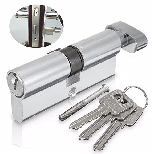 2-Pack Silver Tone Cylinder Door Lock with 3 Keys - 8.9x2.9cm Aluminum Security Lock for Home, Apartment & Office - Perfect for Interior Doors, Cabinets & Storage Units