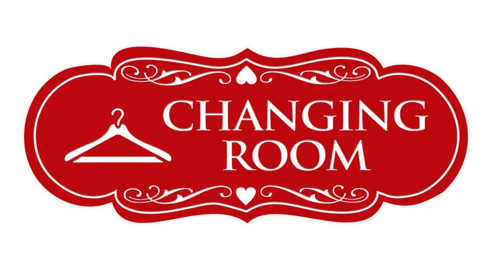 ByLITA Designer Changing Room Sign with Adhesive Tape - Large Weatherproof Dressing Room Sign for Indoor & Outdoor Use - Perfect for Retail Stores, Spas, and Home Use (Red)