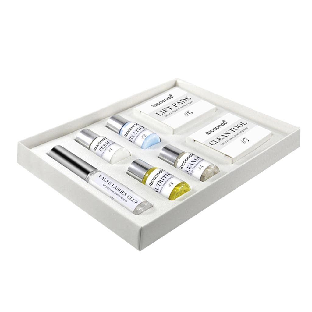 LICHTS 7-Piece Professional Eyelash Perming Kit with Silicone Lift Pads, Lash Glue & Nourishing Serum - DIY Lash Lift & Curl Set for Home Salon & Professional Use