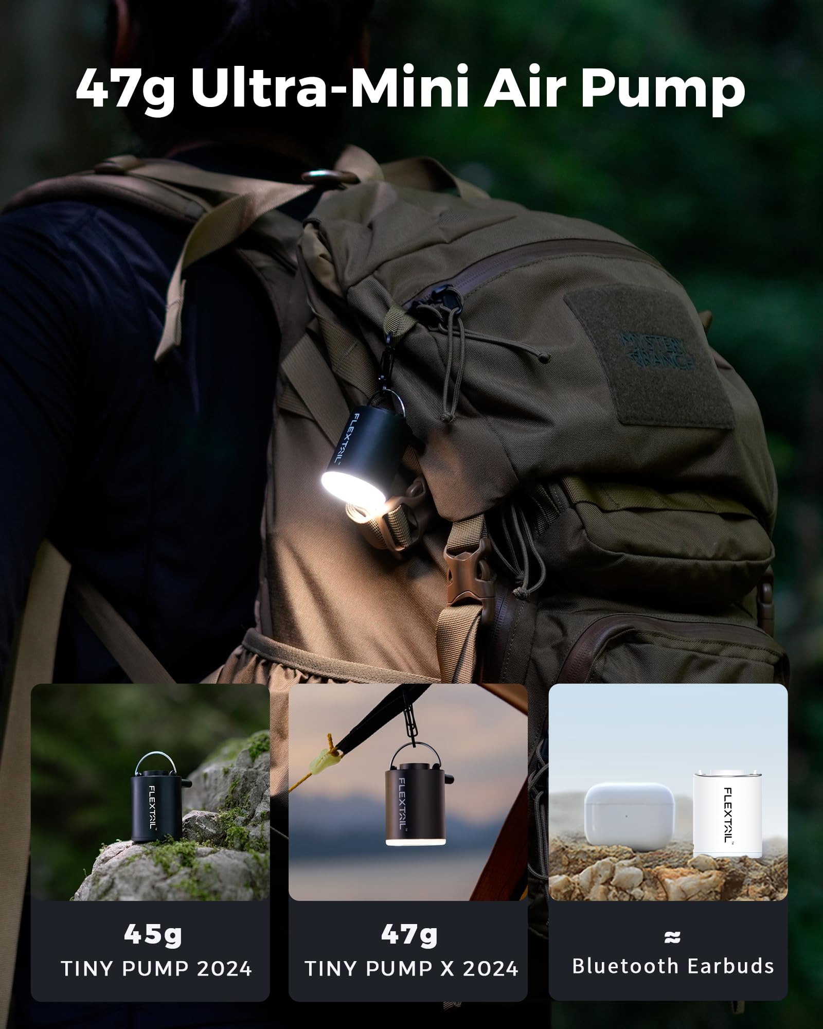 Portable Air Pump for Inflatables with Built-in Camping Light - 1.6oz 4kPa Rechargeable Electric Pump for Air Mattress, Pool Floats, Swimming Rings & Vacuum Storage Bags | Perfect for Camping, Travel, Beach & Home Use