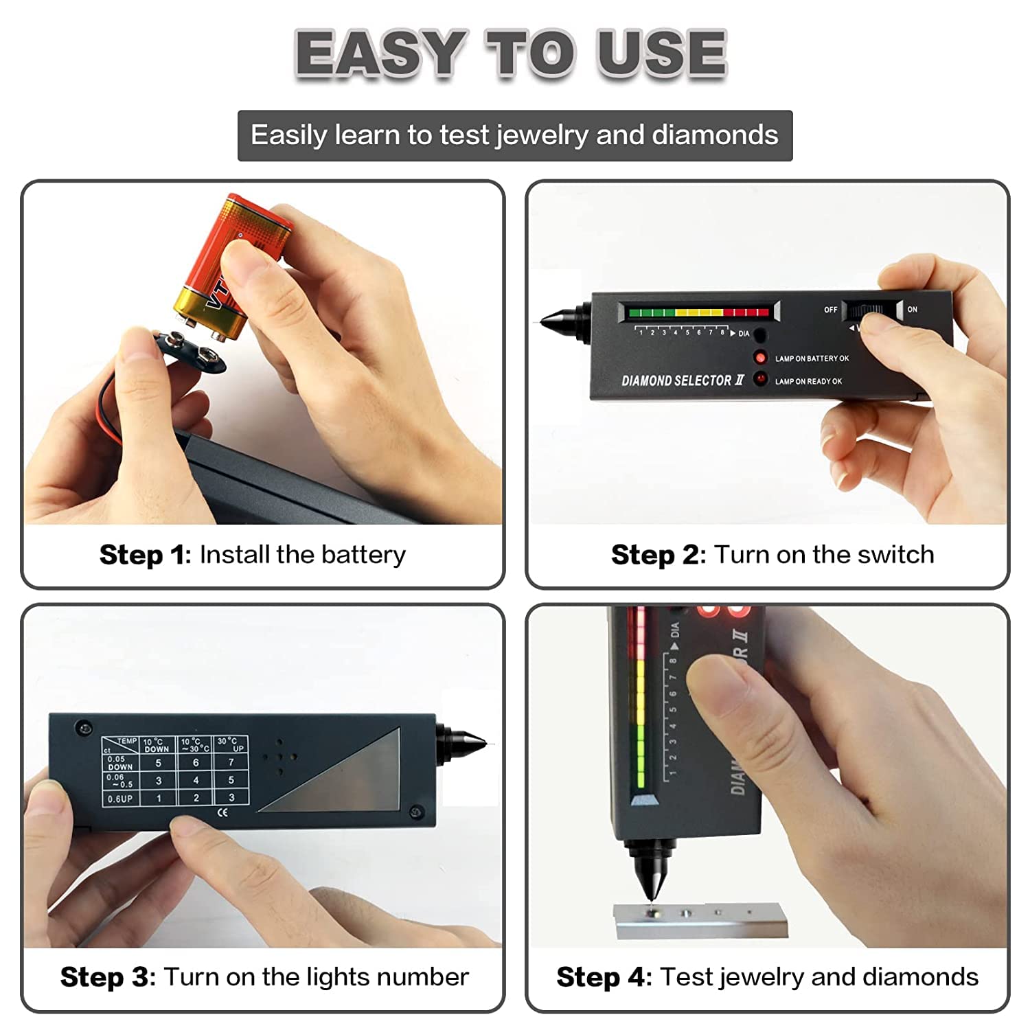 Professional Diamond Tester Pen with 40X Magnifier - High Accuracy Jewelry Tester Kit with LED/UV Light for Gemstone Identification | Perfect for Jewelers, Pawn Shops & Gem Enthusiasts (Home Use, Field Testing & Professional Appraisal)