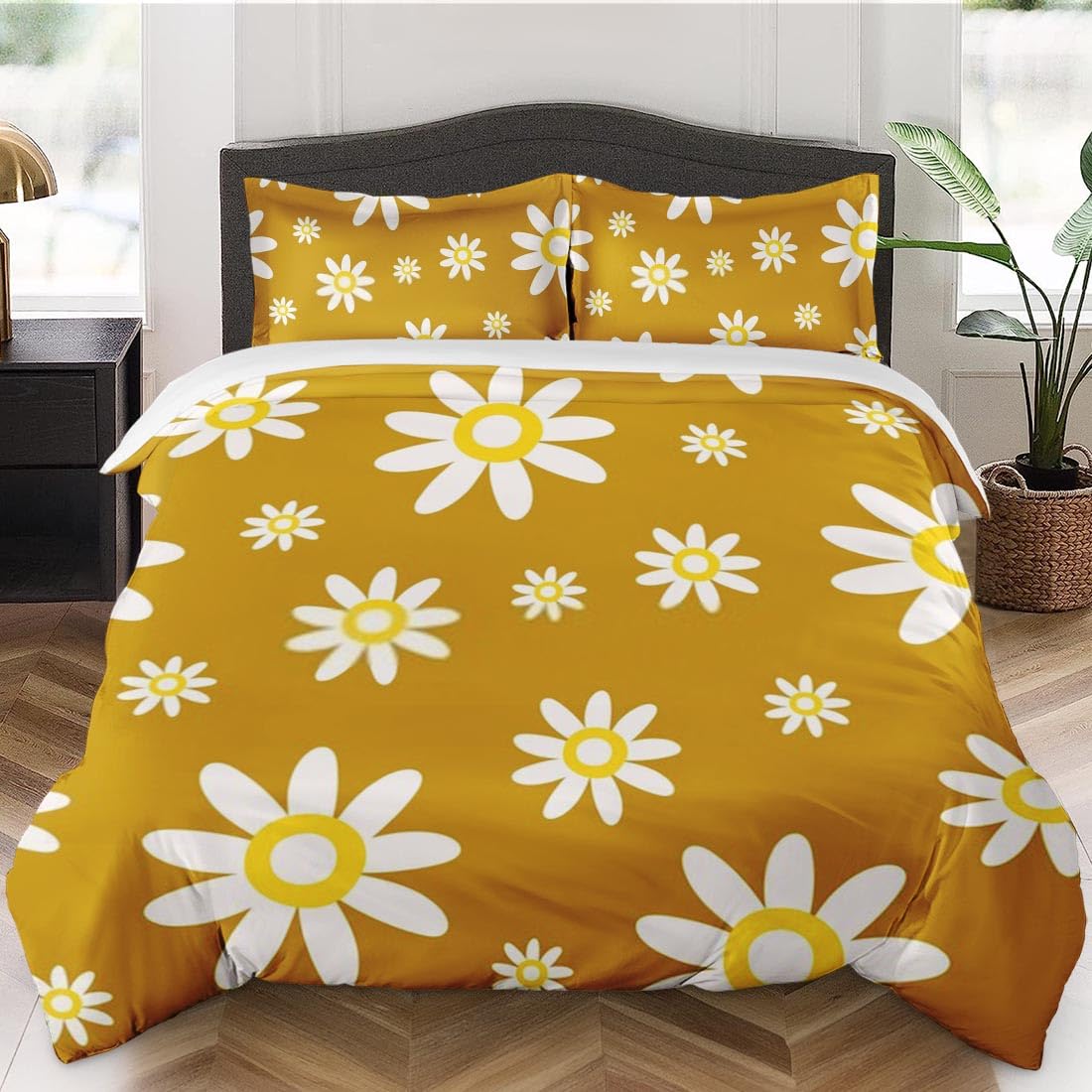 Retro Hippie Daisy Duvet Cover Twin Size - Colorful Vintage Flower Mustard Bedding Set with Zipper Closure for Kids & Adults | Soft Comforter Cover with Pillow Sham for Bedroom Decor - Perfect for Boho Chic, Vintage, and Hippie Style Bedrooms