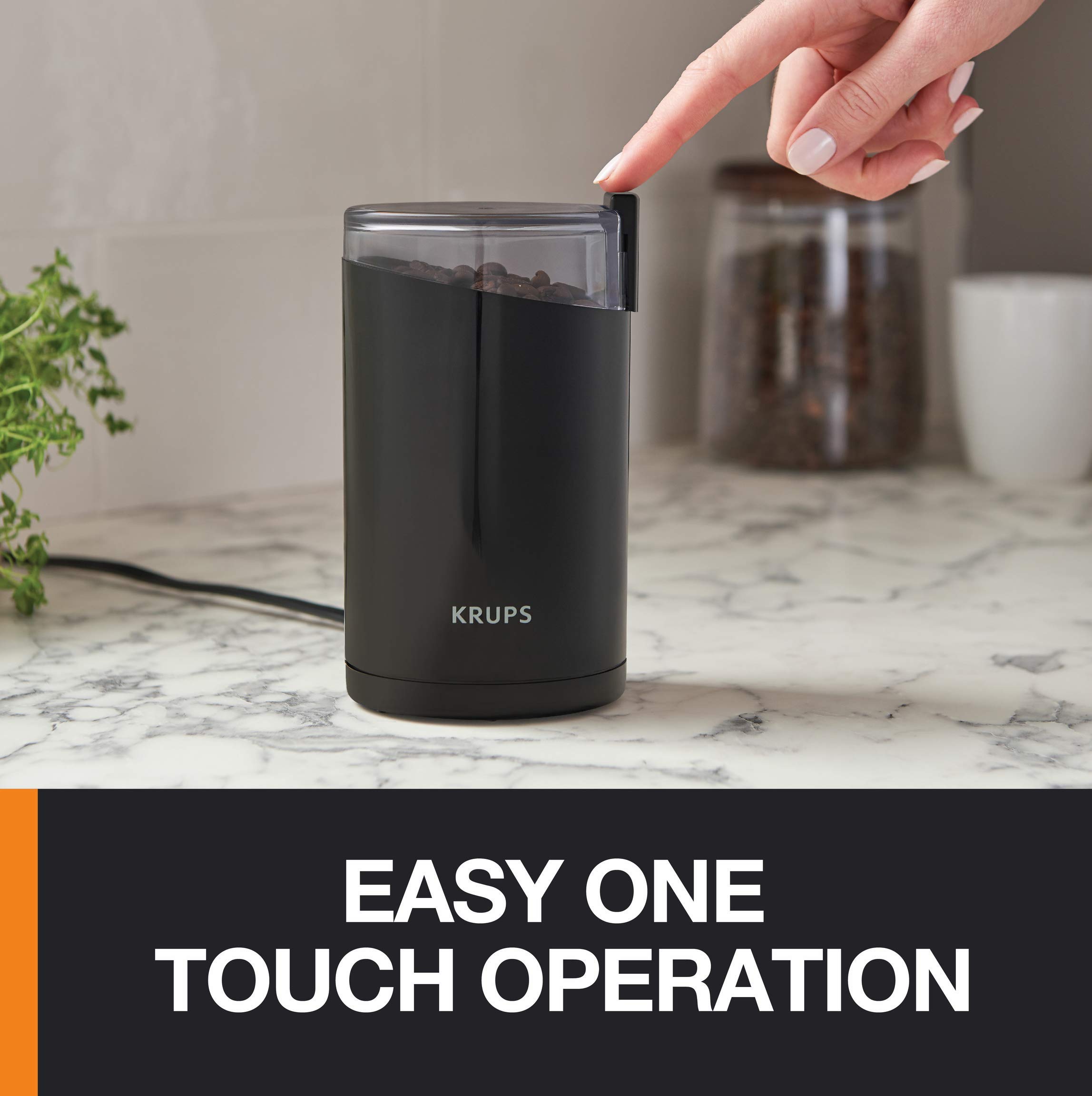 KRUPS Precision Electric Coffee Grinder - 3 oz Capacity, 200W Motor, Stainless Steel Blades for Uniform Grinding of Coffee Beans, Herbs, Nuts & Spices - Perfect for Home, Office, or Travel Use (Black)