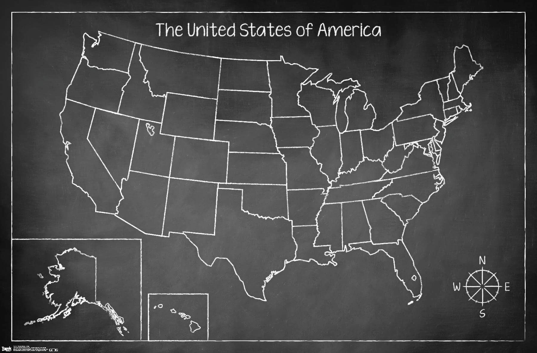 Trends International USA Chalk Map Wall Poster - 14.725