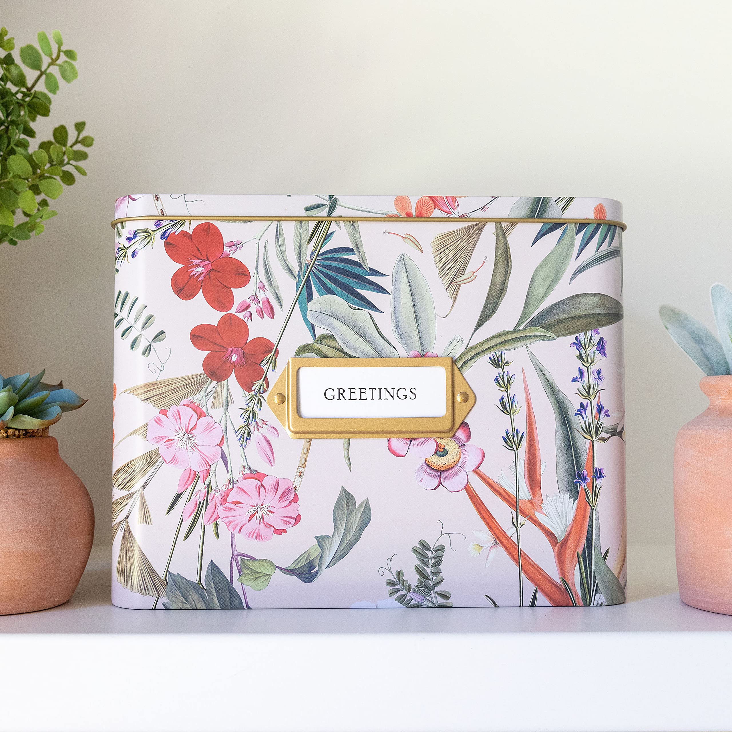 Floral Greeting Card Organizer Box with Dividers - Holds Cards & Envelopes | Birthday, Thank You & Holiday Card Storage | Perfect for Home, Office & Craft Room Organization