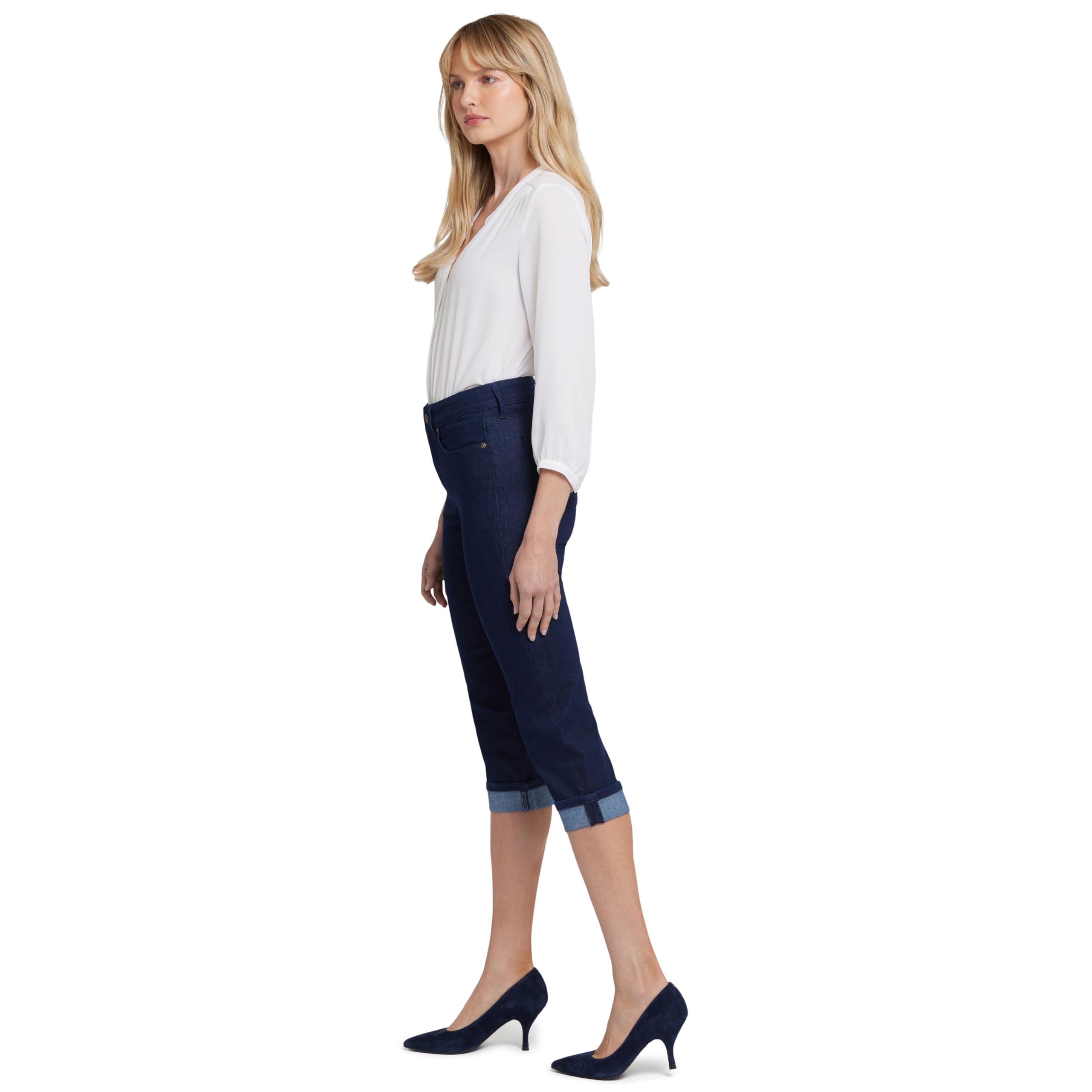 NYDJ Women's Marilyn Straight Crop Cuff Jeans - Slimming High Waist Stretch Denim Pants for Petite & Regular Sizes | Perfect for Work, Casual Outfits & Date Night
