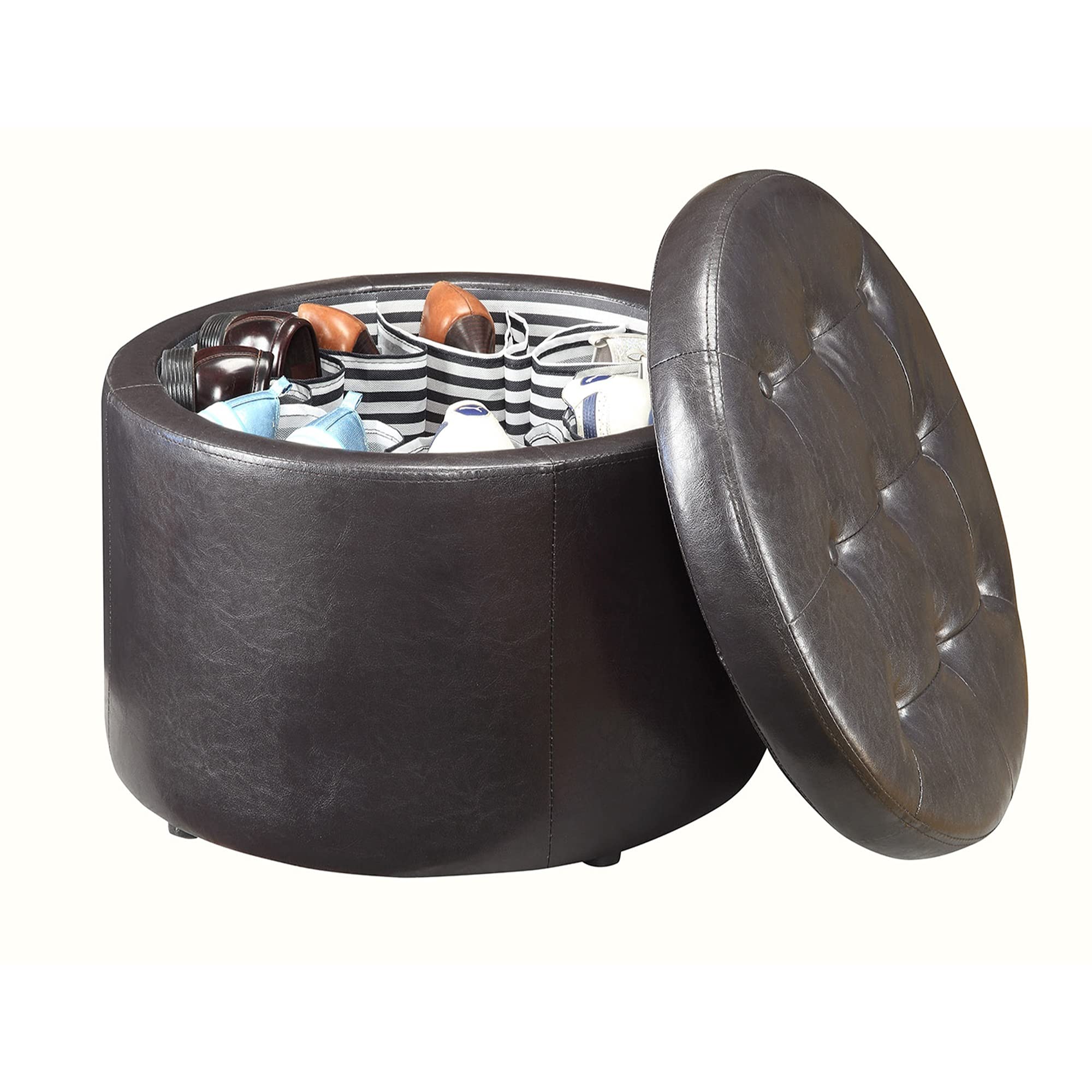 Ergode Designs4Comfort Round Shoe Storage Ottoman - Versatile Footstool with Hidden Storage for Living Room, Bedroom & Entryway Organization