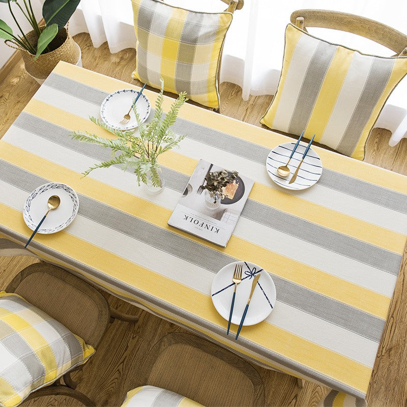 Yellow Stripe Cotton & Linen Tablecloth - Modern Rectangular Kitchen Table Cover for Dining Room & Oval Tables | Waterproof & Washable for Everyday Use & Special Occasions
