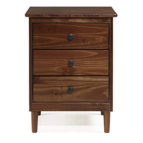 Pemberly Row Modern 3-Drawer Wood Nightstand - Walnut Finish Bedside Table for Bedroom, Living Room & Office - Compact Storage End Table with Smooth Gliding Drawers