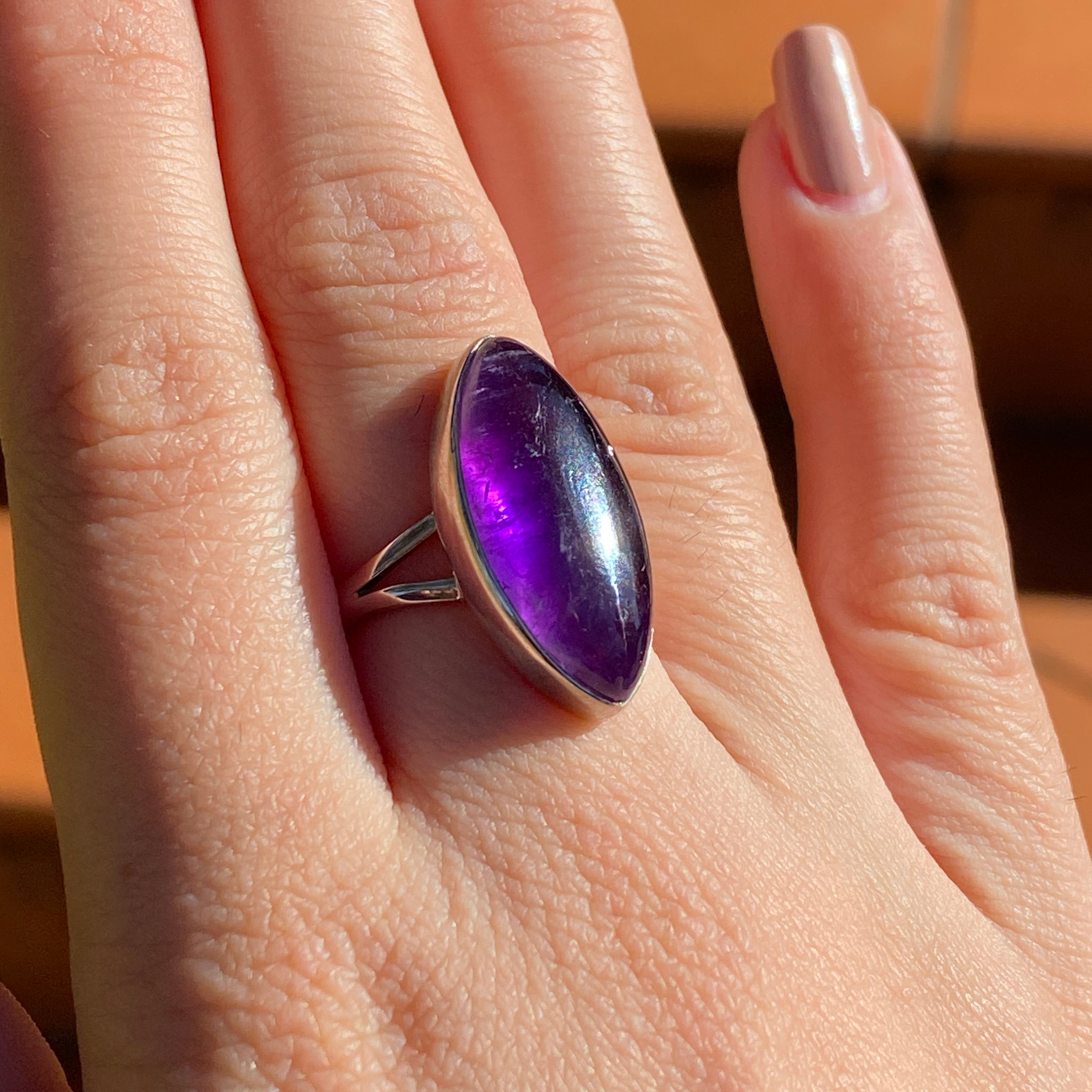 Amethyst Marquise Cabochon Ring Size 7 - KPGJ1338 | Elegant Purple Gemstone Jewelry for Women, Perfect for Weddings & Special Occasions