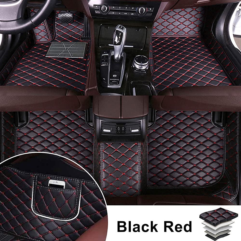 Premium All-Weather Car Floor Mats Full Set for Mazda MX-5 Miata 1995-2004 - Custom Fit Luxury Leather with Storage Pockets, Full Coverage Protection (Black/Red) - Perfect for Daily Commuting, Road Trips & Extreme Weather Conditions