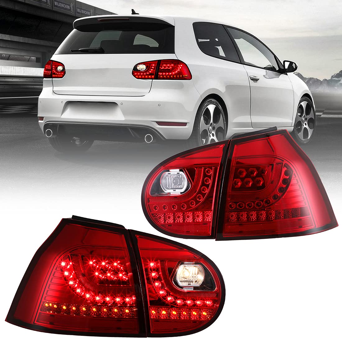 ROXX LED Tail Lights Assembly for 2006-2009 Volkswagen Golf 5/GTI & Rabbit - Direct Replacement with DRL, Turn Signal & Brake Lights (Pair, Driver & Passenger Side) - Upgrade Your Car's Style & Safety for Night Driving & Daily Commutes