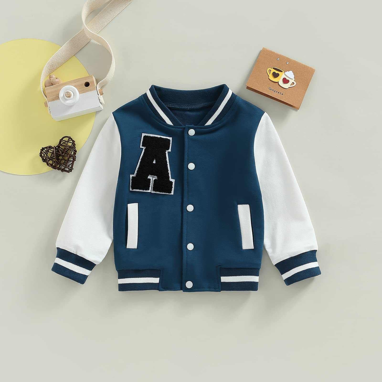 **Boys' Baseball Varsity Jacket - Button Down & Zip Up Contrast Color Coat for Toddlers & Kids - Fall & Spring Outerwear for School, Sports & Casual Wear**