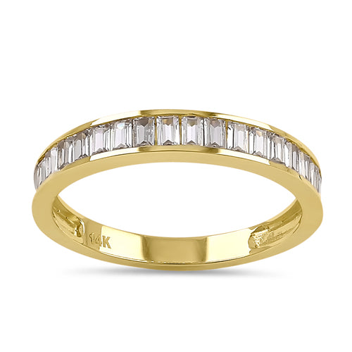 14K Solid Yellow Gold Baguette Cubic Zirconia Band Ring - Elegant Stackable Jewelry for Women, Perfect for Weddings, Anniversaries & Everyday Wear