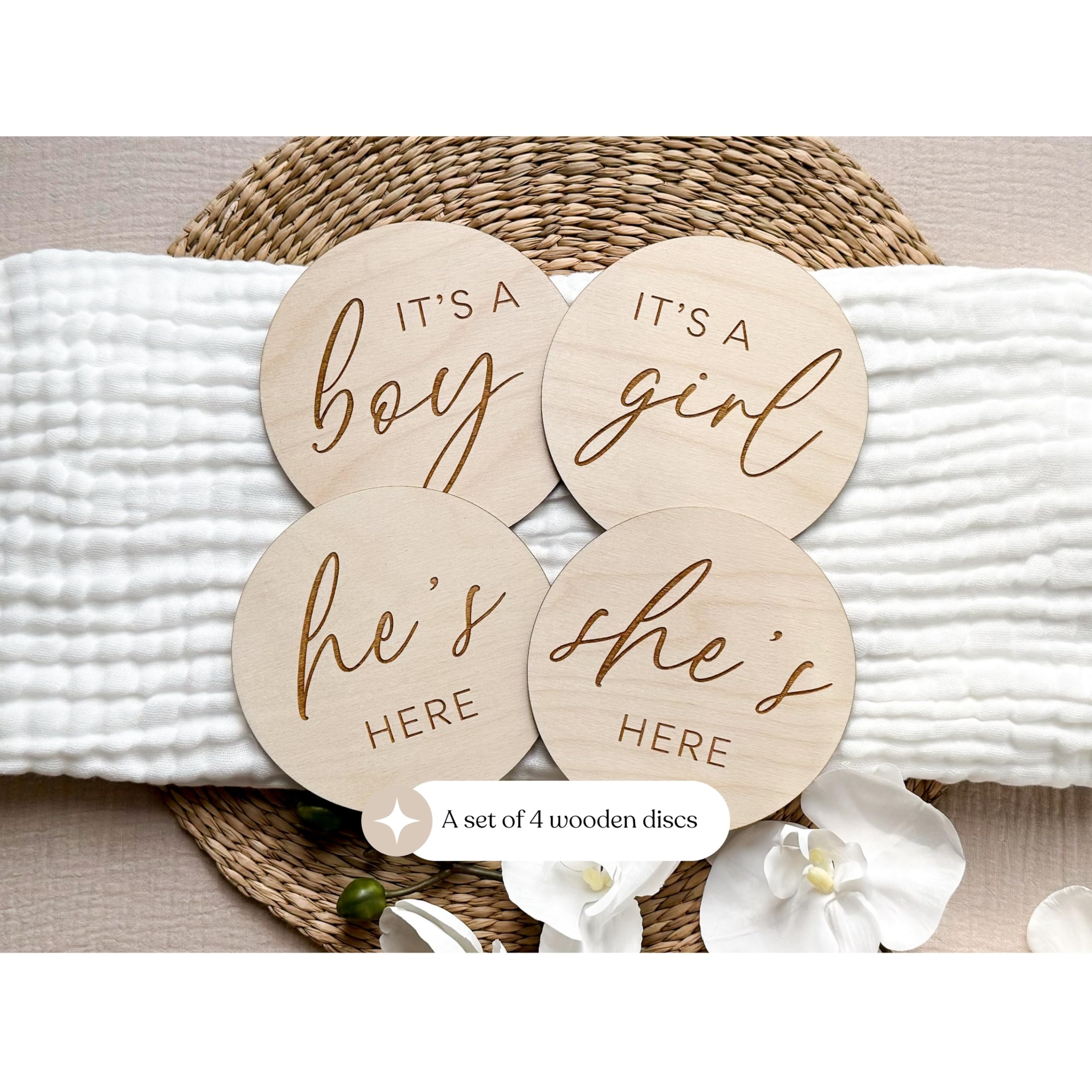 Gender Reveal Wooden Signs - 'It's a Boy He's Here' & 'It's a Girl She's Here' Pregnancy Announcement Signs, Baby Shower Photo Props for Gender Reveal Parties & Newborn Photography