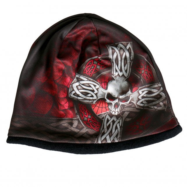 Hot Leathers Sublimated Celtic Cross with Skull Beanie - 3D Art Design for Men & Women - Perfect for Motorcycle Riders, Bikers, and Gothic Fashion Lovers