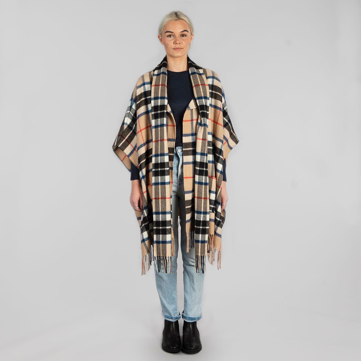 Robyn Thomson Camel Modern Tartan Lambswool Jacket - Women's Classic Wool Coat for Fall & Winter | Perfect for Office, Travel & Casual Outfits