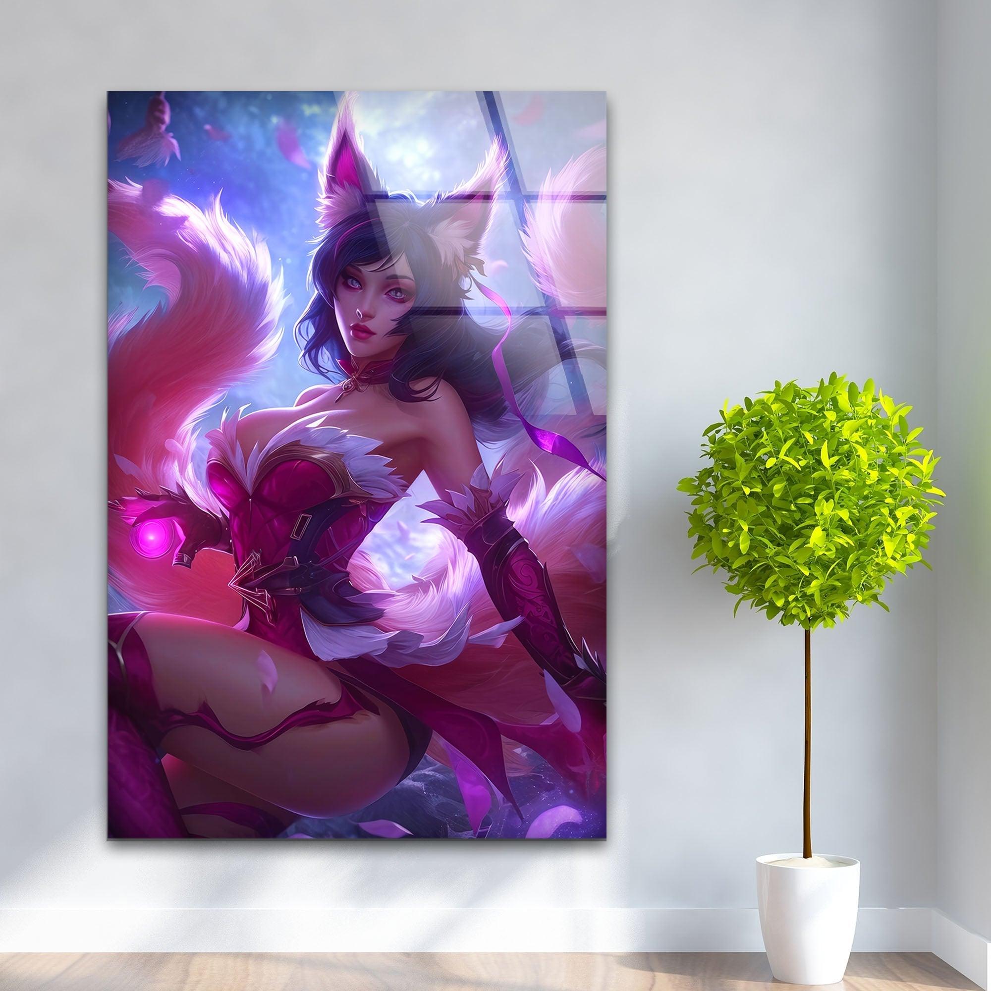 Ahri League of Legends Stained Glass Wall Art - Anime Home Decor for Gamers & Collectors - Perfect for Bedroom, Living Room, or Gaming Room Decor