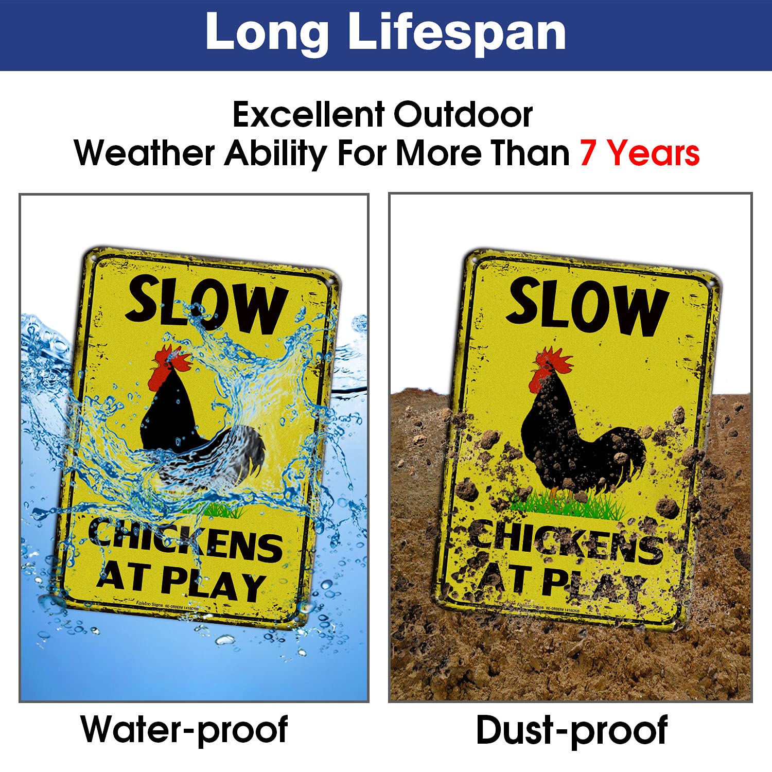 Slow Chickens at Play Caution Sign - 14x10 Inch Reflective Aluminum Metal Sign for Chicken Crossing, Fade & UV Resistant, Weatherproof for 7 Years - Perfect for Farms, Backyards & Rural Road Safety