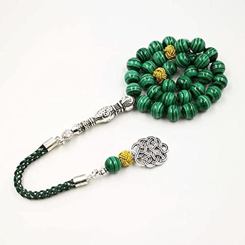 100% Natural AAAAA Grade Green Malachite Tasbih Beads Bracelet - Muslim Prayer Rosary, Yoga Meditation Jewelry, March 8 Gift for Women (Perfect for Spiritual Healing & Mindful Meditation)