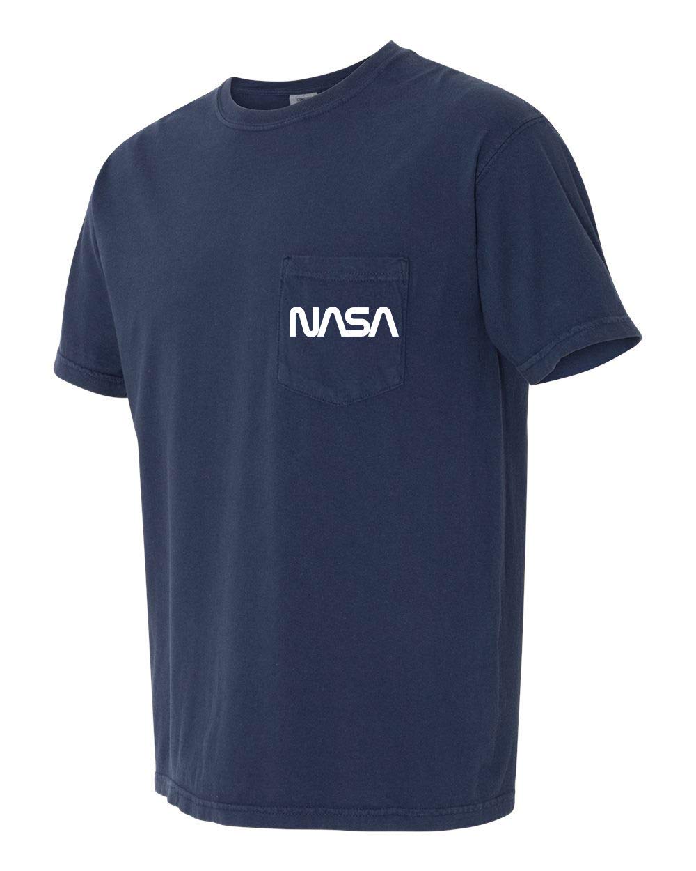 NASA Retro Worm Logo Comfort Colors Pocket T-Shirt - Vintage Space Graphic Tee for Men & Women - Casual Wear, Street Style, and NASA Fan Gifts