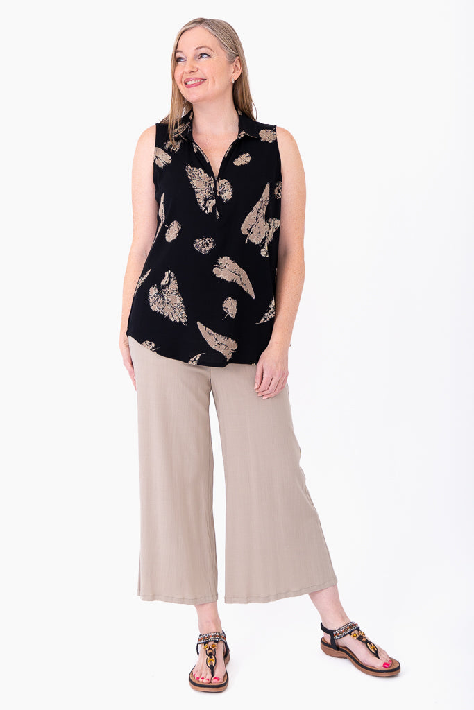 Breathable Hula Tank Top - Shadow Leaf Print, Soft Linen Bamboo Blend for Women - Perfect for Yoga, Beach & Summer Outfits