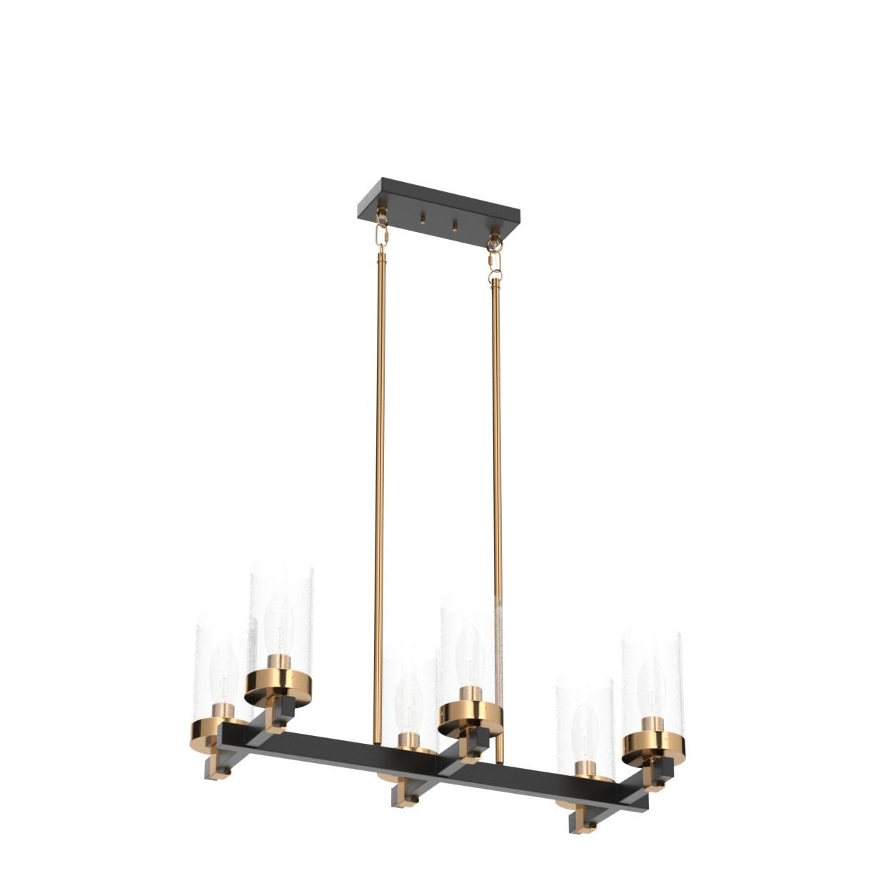 ZEVNI 6-Light Black Gold Modern Chandelier with Seeded Glass Shade - 27