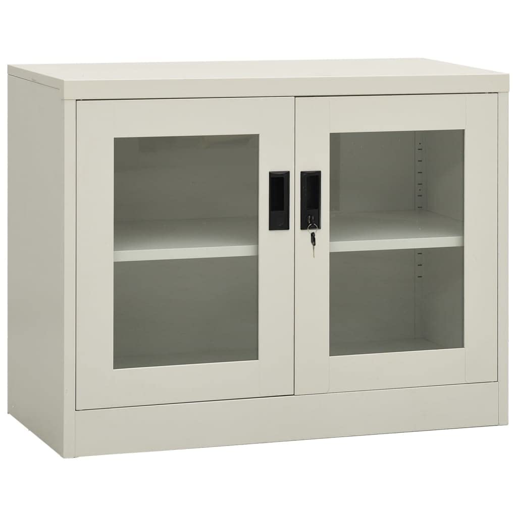 Modern Storage Cabinet with Doors - Multipurpose Free Standing Accent Cabinet for Hallway, Entryway, Living Room & Office - Light Gray Steel Cabinet 35.4