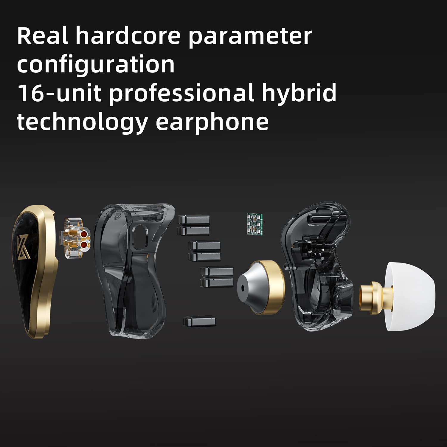 KZ ZAS 7BA+1DD Hybrid 16 Driver HiFi Bass In-Ear Monitor Headphones - Noise Cancelling Sport Earbuds for Gym, Running & Travel (No Mic, White)