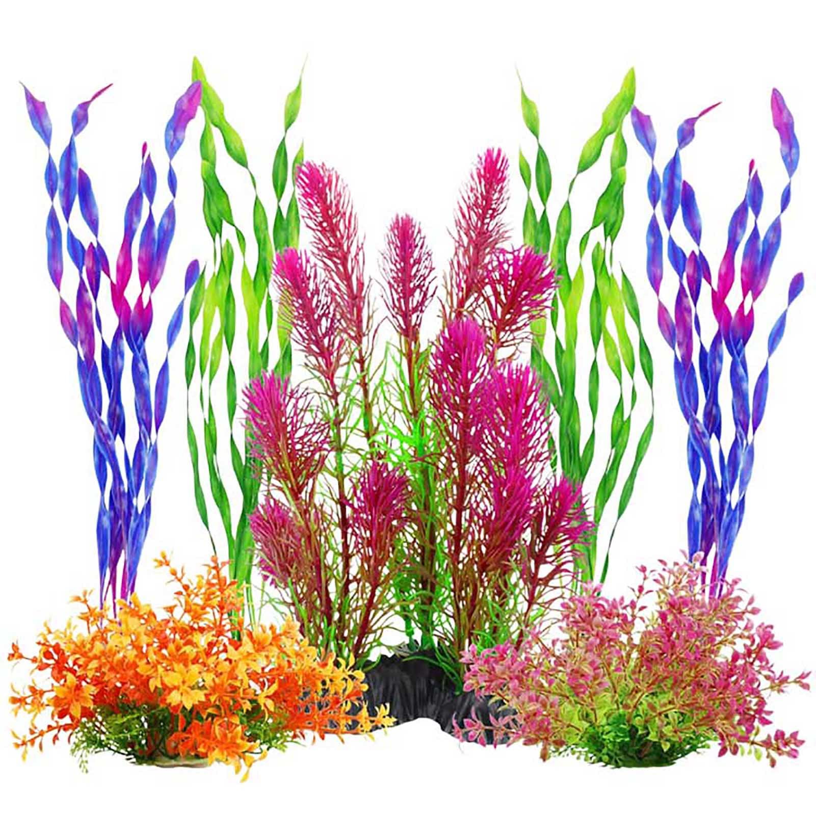 7Pcs Aquarium Decor Set - Vivid Plastic Artificial Plants & Water Grass for Fish Tank | US Fish Tank Decoration | Perfect for Freshwater & Saltwater Aquariums, Home & Office Decor